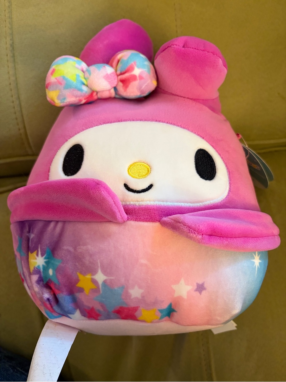My Melody Squishmallows Pink Starry Bow Plush with Multicolor Stars